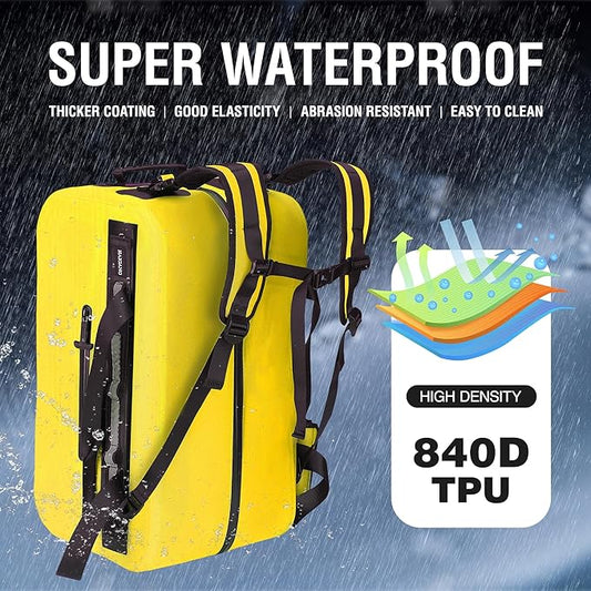 50L Waterproof Dry Duffle Bag Dry Backpack 840D TPU Heavy Duty Dry Bag,Rubber Airtight Zipper, for Kayaking,Boating,Motorcycling,Camping,Rafting,Surfing, Swimming,Fishing,Yellow