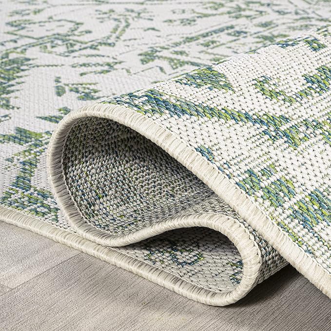 JONATHAN Y SMB105G-3 Estrella Bohemian Medallion Textured Weave Indoor Outdoor Area-Rug, Coastal Traditional Easy-Cleaning,Bedroom,Kitchen,Backyard,Patio,Non Shedding, 3 X 5, Green/Cream
