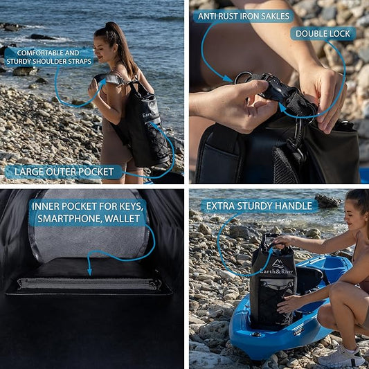 EARTH&RIVER Premium Dry Bag Backpack, Extra Thick, Protection for All Water Activities & Camping, Floating Lightweight Dry Bag with Inside Pocket Storage & IPX8 Waterproof Phone Case (Black, 30L)