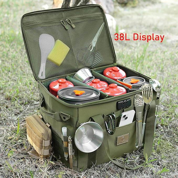 Tactical Camping Storage Bag - 38L Utility Tote Bag Organizer with Combination Lock and Shoulder Strap