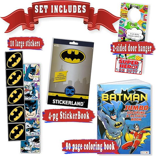 Batman Stickers Activity Set - Bundle Includes Batman Sticker Pad, Batman Reward Stickers, Batman Coloring Book, and 2-Sided Superhero Door Hanger