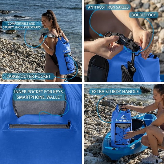 EARTH&RIVER Premium Dry Bag Backpack, Extra Thick, Protection for All Water Activities & Camping, Floating Lightweight Dry Bag with Inside Pocket Storage & IPX8 Waterproof Phone Case (Navy Blue, 40L)