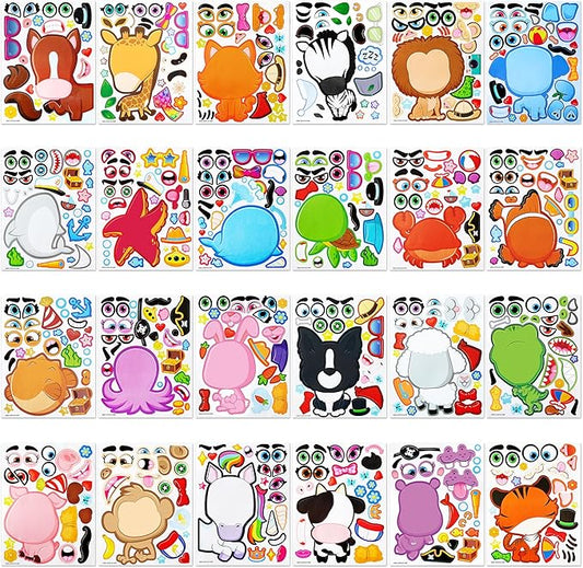 JOYIN 24PCS 9"x6" Make a face Stickers for Kids, Make Your Own Stickers, Mix and Match with Safaris Sea Farm and Dinosaur Animals, Party Favors Kids Crafts, Goodie Bags Stuffers