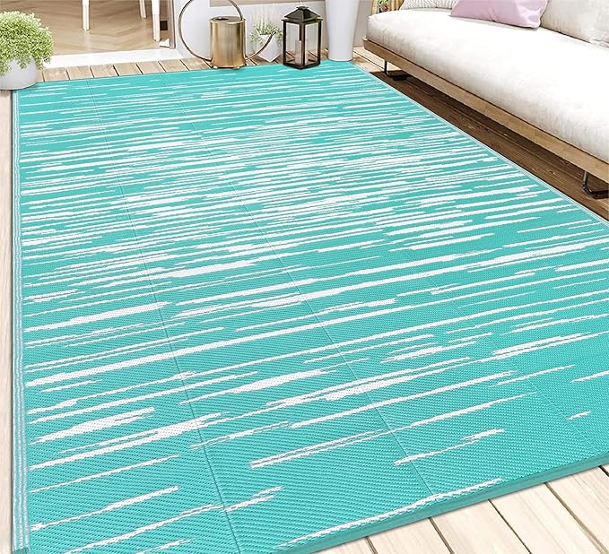 HEBE Outdoor Rug 6'x9' for Patios Clearance Waterproof Patio Mat Plastic Straw Rug Reversible RV Camping Tent Rug Outside Indoor Outdoor Area Rugs for RV,Deck,Beach,Balcony,Camper