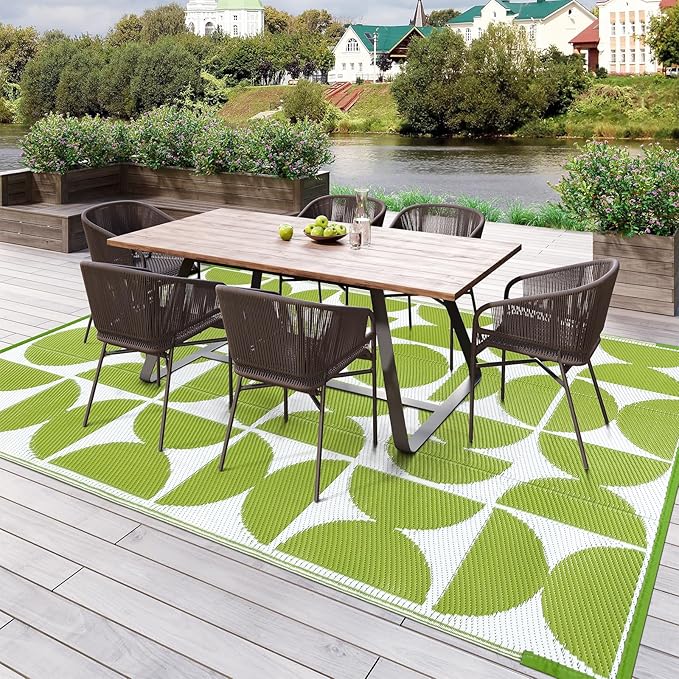Wonnitar Outdoor Rug 6x9, Waterproof Patios Rug Reversible Plastic Straw Rug, Large Outside Area Rug, Portable Camper RV Mat, Outdoor Carpet for Picnic Balcony Backyard Porch Deck (Green,6'x9')
