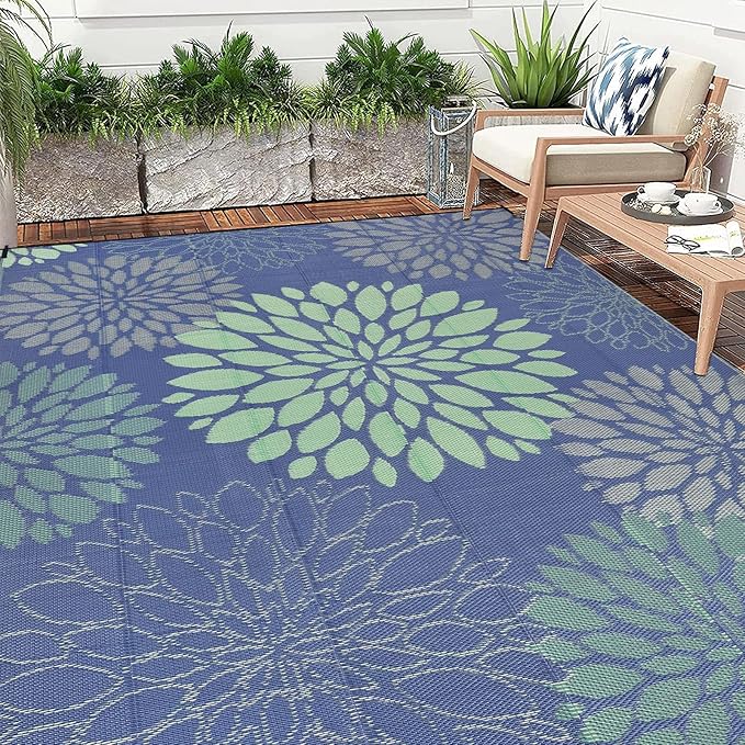 Ileading Reversible Outdoor Rug 8x10Ft Waterproof Patio Rug Carpet Portable Outdoor Plastic Straw Rug Large RV Camping Mat Rug for Patio, Clearance, Deck, Beach, Porch, Camping, Picnic, Colorful