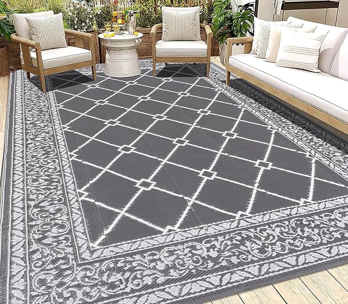 HEBE Outdoor Rug 6'x9' for Patios Waterproof Clearance Reversible Patio Mat Plastic Straw Rug RV Camping Mat Outside Area Rug Carpet for Camping RV,Porch,Deck,Balcony,Camper,Backyard