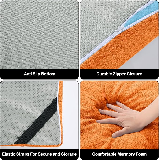 HOMBYS 3 Inch Thick Memory Foam Camping Mattress for Outdoor Sleeping, Roll Up Porable Camping Pad Mat with Knitted Cover for Travel Truck Bed Tent