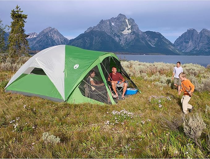 Coleman Evanston Screened Camping Tent, 6/8 Person Weatherproof Tent with Roomy Interior Includes Rainfly, Carry Bag, Easy Setup and Screened-In Porch