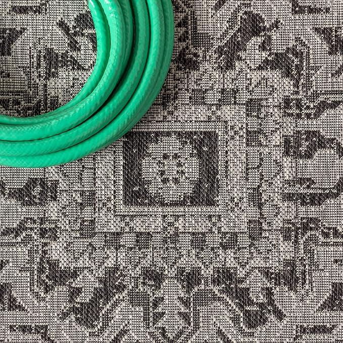 JONATHAN Y SMB105D-210 Estrella Bohemian Medallion Textured Weave Indoor Outdoor Runner Rug Coastal Bohemian Rustic Glam Easy-Cleaning Bedroom Kitchen Backyard Patio Non Shedding, 2 X 10, Black/Gray