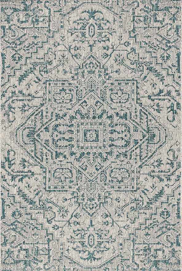 JONATHAN Y SMB105C-14 Estrella Bohemian Medallion Textured Weave Teal/Gray 10 ft. x 14 ft. Indoor/Outdoor Area Rug, Pet Friendly, Non-Shedding, Stain Resistant, Easy-Cleaning for Backyard, Patio