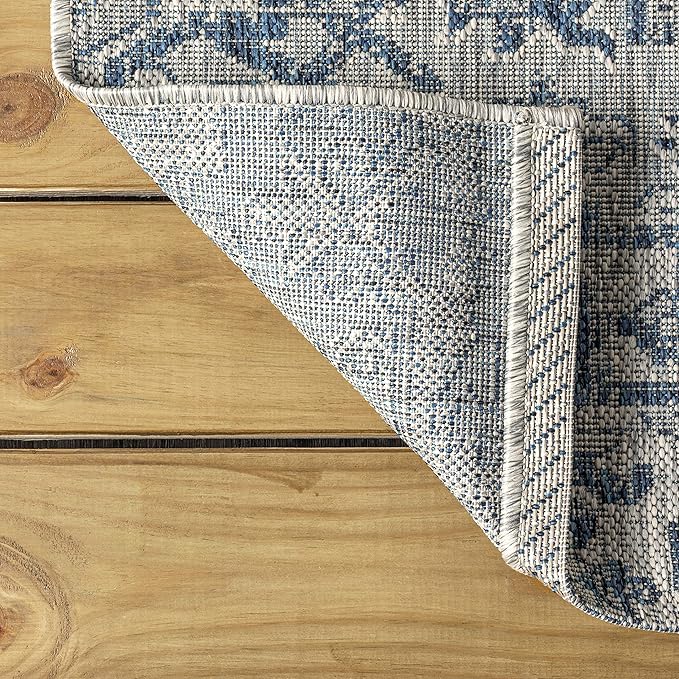 JONATHAN Y SMB105B-9SQ Estrella Bohemian Medallion Textured Weave Indoor/Outdoor Area Rug, Coastal, Traditional, Vintage for Bedroom, Kitchen, Living Room, Easy-Cleaning, Navy/Gray, 9' Square