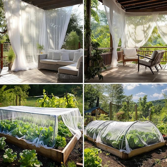 White DIY Mosquito Net Fabric | 10x10 FT Netting | Insect Cover for Garden, Patio, Outdoor & Windows | Multiple Sizes in Black, White & Green | Raised Bed Screen Mesh Barrier