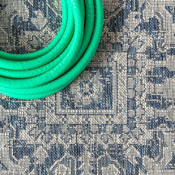 JONATHAN Y SMB105B-9SQ Estrella Bohemian Medallion Textured Weave Indoor/Outdoor Area Rug, Coastal, Traditional, Vintage for Bedroom, Kitchen, Living Room, Easy-Cleaning, Navy/Gray, 9' Square