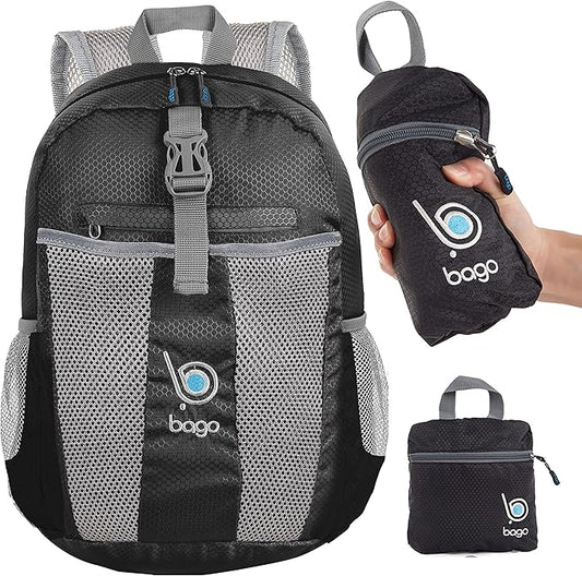 bago Lightweight Small Hiking Backpack for Women and Men - 25L Travel Day Pack - Foldable Hiking Daypack Ultralight for Camping Outdoor Sports - Day Bag Packable Backpack for Travel (Black)