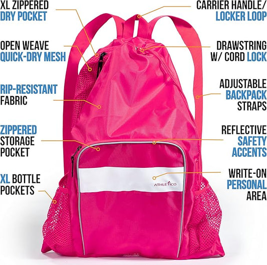 Athletico Mesh Swim Bag - Mesh Pool Bag With Wet & Dry Compartments for Swimming, the Beach, Camping and More
