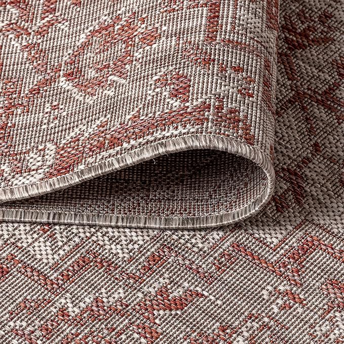 JONATHAN Y SMB105A-5SQ Estrella Bohemian Medallion Textured Weave Indoor Outdoor Area-Rug Coastal Bohemian Rustic Glam Easy-Cleaning Bedroom Kitchen Backyard Patio Non Shedding, 5' Square, Red/Taupe