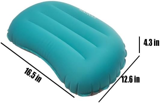 Camping Pillow-Compressible, Ultralight Inflatable,Compact, Comfortable, Ergonomic Inflating Pillows for Neck & Lumbar Support While Camp, Hiking(Grain Blue,with Anti Slip Straps)