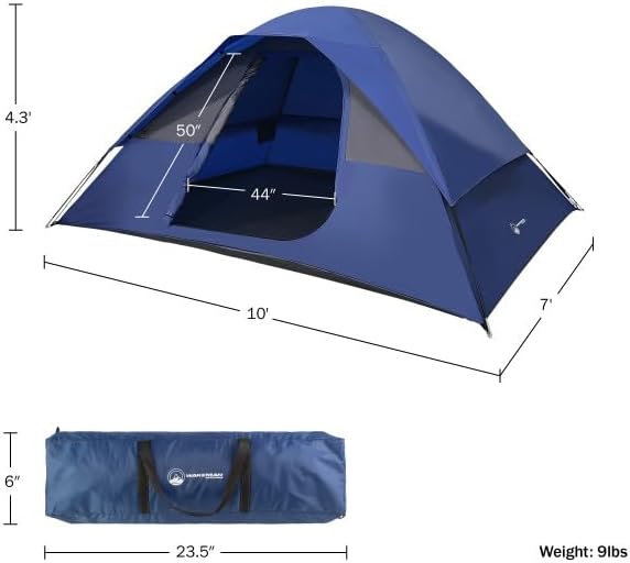 5 Person Camping Tent - Includes Rain Fly and Carrying Bag - Easy Set Up Tent for Backpacking, Hiking, or Beach Use by Wakeman Outdoors (Blue)