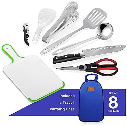 Camp Kitchen Utensil Organizer Travel Set Portable BBQ Camping Cookware Stainless Steel Utensils Travel Kit Outdoor Equipment Cutting Board Tongs Scissors Knife Ladle Spatula