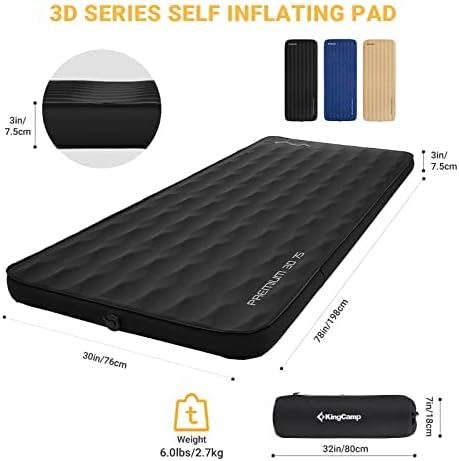 KingCamp Self Inflating Sleeping Pad for Camping Ultra Thick Double Single Foam Mattress High R Value Camping Air Pad Mat, Multi Colors & Sizes