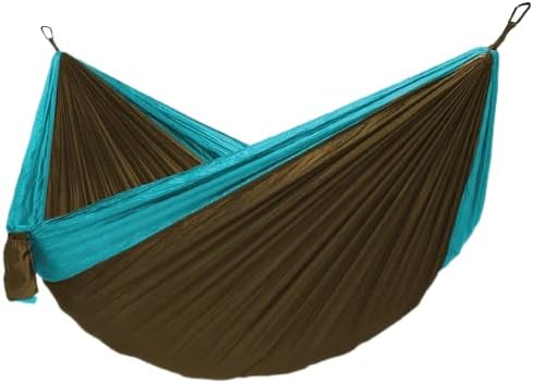 Hurley Duo Camping Hammock - 2 Person Portable Hammock for Camping, Heavy Duty Hammock, Parachute Nylon Fabric - Camping Accessories for Outdoor Activities - Holds Up to 400lbs, Cocoa/Blue, 118 x 79