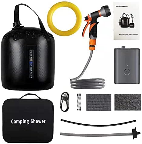 Portable Camping Shower, 5gallons/20 liters Rechargeable air Pump Outdoor Electric Camping Shower, 8 Spray Modes, Solar Heating Black PVC airbag, Built-in Thermometer, Beach, Camping, Hiking