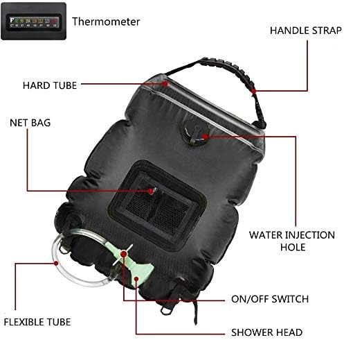 Solar Shower Bag, Solar Heating Camping Shower Bag, 5Gal(20L) Portable Camping Shower Bag, with Removable Hose and On-Off Switchable Shower Head, for Outdoor Traveling/Climbing/Hiking/Beach/Swimming