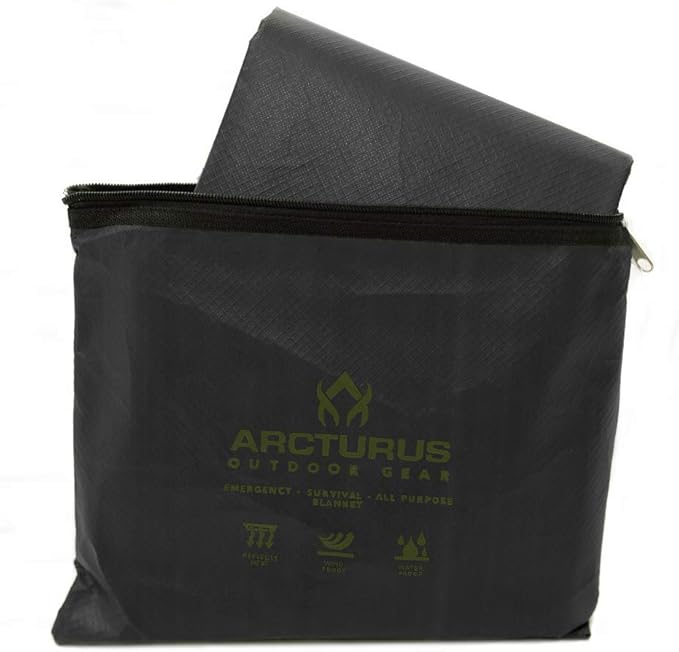 Arcturus Heavy Duty Survival Blanket – Insulated Thermal Reflective Tarp - 60" x 82". All-Weather, Reusable Emergency Blanket for Car or Camping (Black)