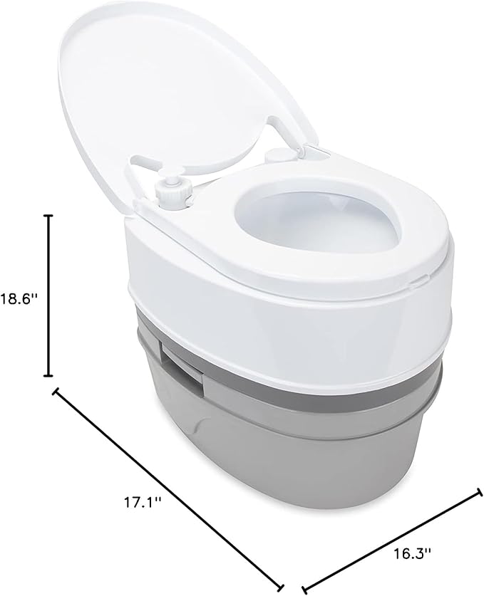 Camco RV Premium Travel Toilet - Features a 5.3-Gallon Detachable Holding Tank, Pump Flush Design & Spring-Loaded Latch (41544)