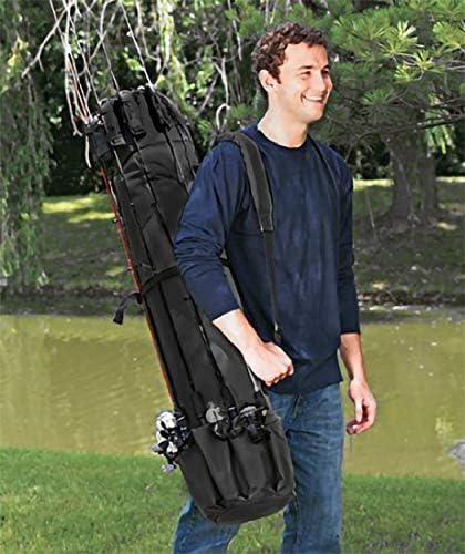 Allnice Durable Canvas Fishing Rod & Reel Organizer Bag Travel Carry Case Bag- Holds 5 Poles & Tackle