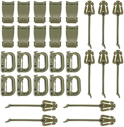 BOOSTEADY 36PCS Attachments for Tactical Backpack Vest Belt,D-Ring Grimloc Locking Gear Clip, Web Dominator Elastic Strings, Strap Management Tool Buckle,Hydration Tube Clips,Key Ring,MOLLE Bag