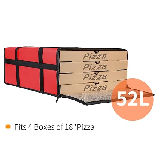 Bodaon Insulated Pizza Delivery Bag, 20" x 20" x 8" Pizza Warmer Bags for Carry Hot, Insulated Food Delivery Bag, Insulated Grocery Bags (Red, 1-Pack)