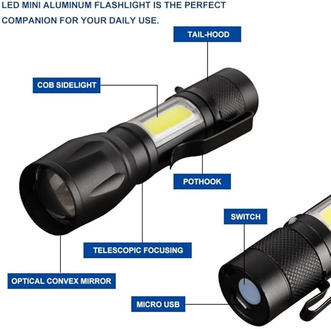 Mini USB Charging LED Flashlight Portable Strong Lights Zoom Torch Outdoor Camping Lamps Lantern Waterproof Flashlights (2)