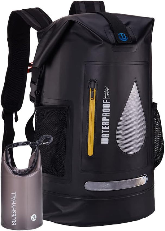 Blueshyhall 30L Waterproof Dry Backpack, Outdoor Travel Roll Top Closure Water Repellent Duffle Storage Sack for Kayaking Rafting Boating Fishing Camping and Beach - Black