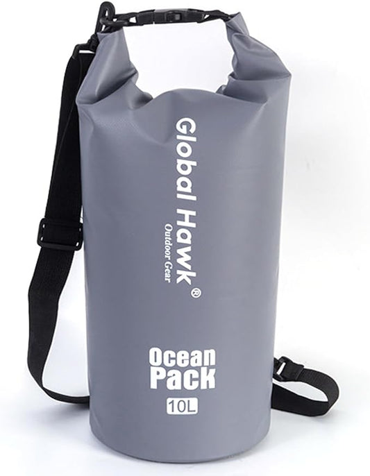 Waterproof Dry Bags: 10L, 20L Sizes - Ideal for Kayaking, Fishing, Rafting, and More! Adjustable Strap for Ultimate Convenience. Stay Dry While Adventuring (Gray, 10L)