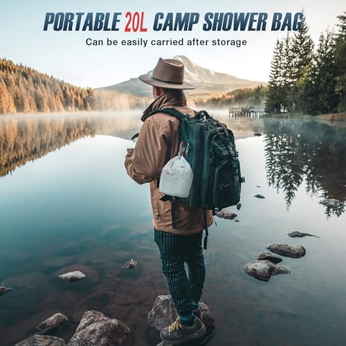 Portable Camping Shower Bag - 10L/2.2 Gallons 20/5 Gallons Solar Shower Water Bag with Foot Pump, Hose and Shower Head - Camp Shower for Camping, Beach, Travel, Outdoor Activities