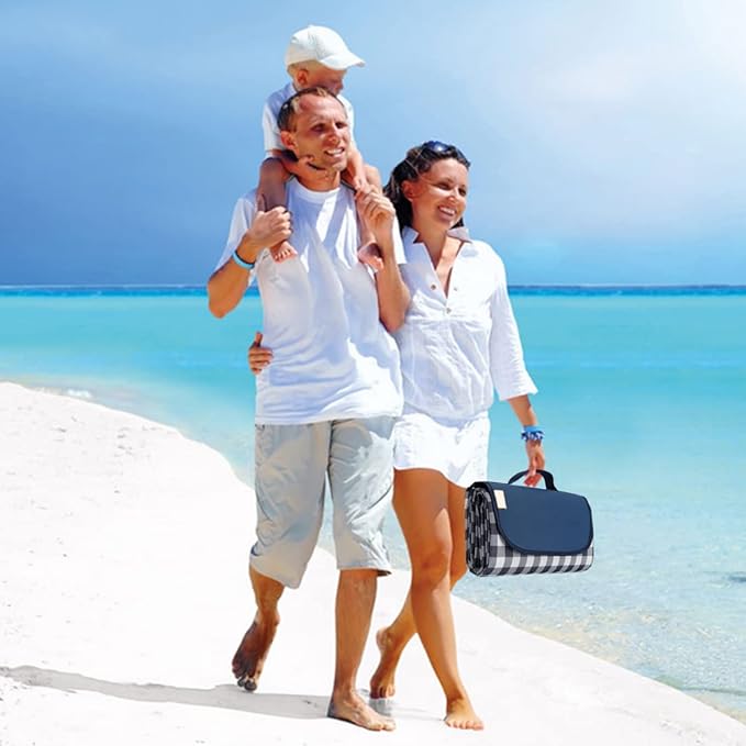 Extra Large Picnic Blanket Beach Blankets, Outdoor Foldable Waterproof Sand Mat for Beach Camping Hiking Travel Family Concerts Grass Park Music Festival Lawn Mats (Dark Blue, 80x80inch)