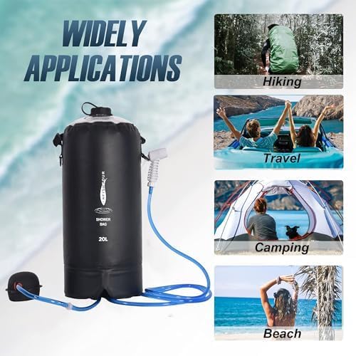 Portable Camping Shower Bag - 10L/2.2 Gallons 20/5 Gallons Solar Shower Water Bag with Foot Pump, Hose and Shower Head - Camp Shower for Camping, Beach, Travel, Outdoor Activities