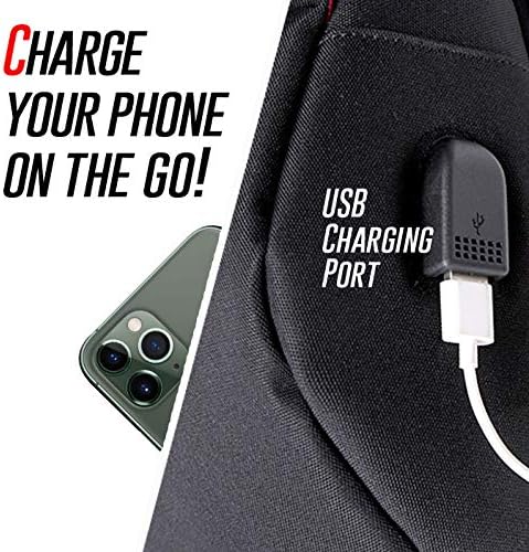 Crossbody Fanny Pack for Men & Women / Small Sling Bag / Chest Bag / Sling Backpack / Waterproof Fanny Pack / Shoulder Backpack / Camera Protective Premium Nylon, USB Charging Port Bag, Adjustable St