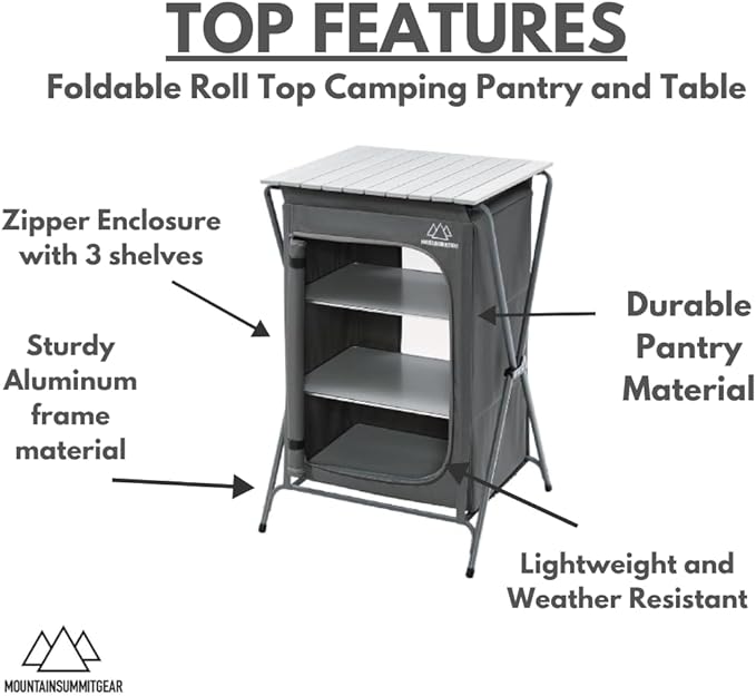 Foldable Roll Top Camping Pantry and Table, Made by Caddis Sports