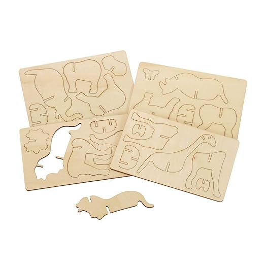 Colorations 3D Wooden Jungle Puzzles for Kids, Build & Decorate Your Own Jungle Animals, Craft Kit Comes with Watercolor Paint & Brushes, Kids Craft Set with Paints, Kids Crafts