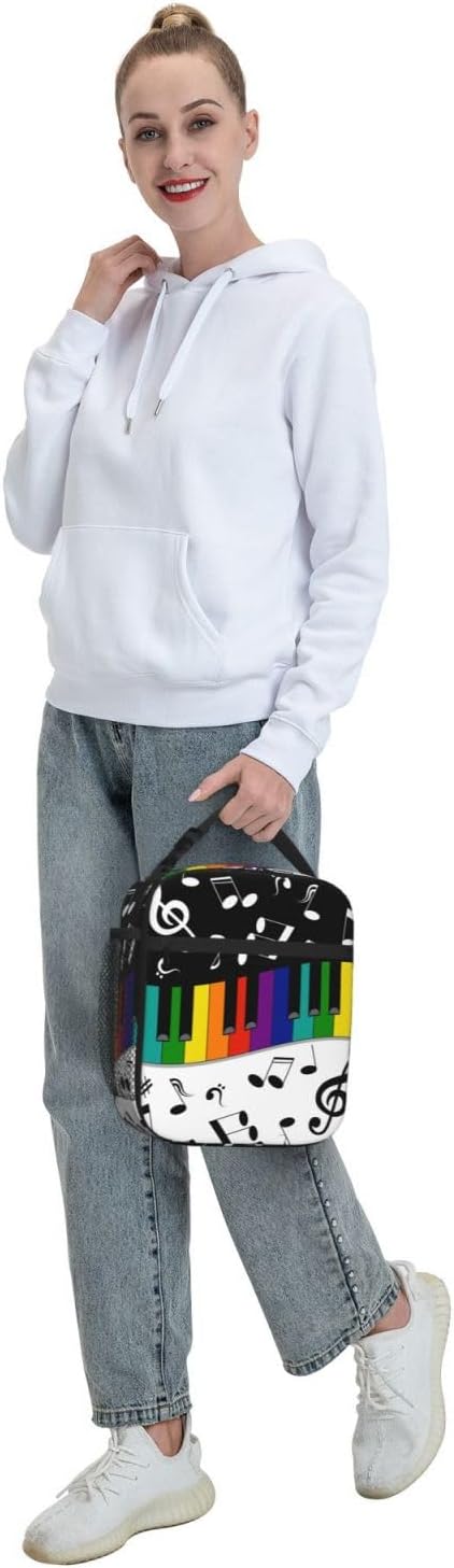 Musical Note Rainbow Key Music Insulated Lunch Bag Reusable Cooler Lunch Box Portable Leakproof Thermal Container Tote Bags for Girls Boys School Travel