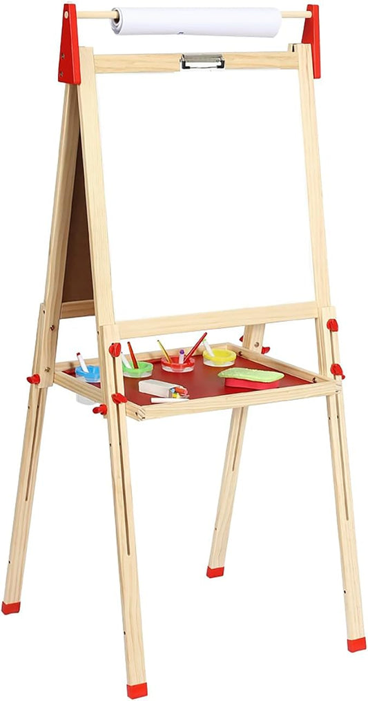 Easy Playhouse Easel for Kids, Wooden Whiteboard & Chalkboard Easel | Adjustable Height, Double-Sided Art Easel for Children