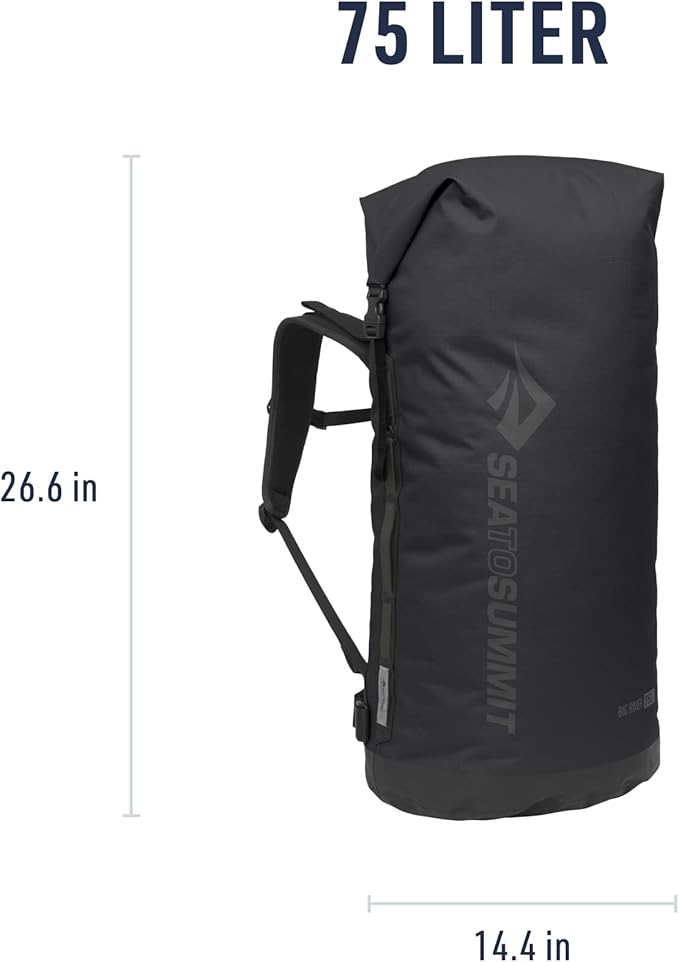 Sea to Summit Big River Dry Backpack with Adjustable Harness, 75 Liter, Jet Black