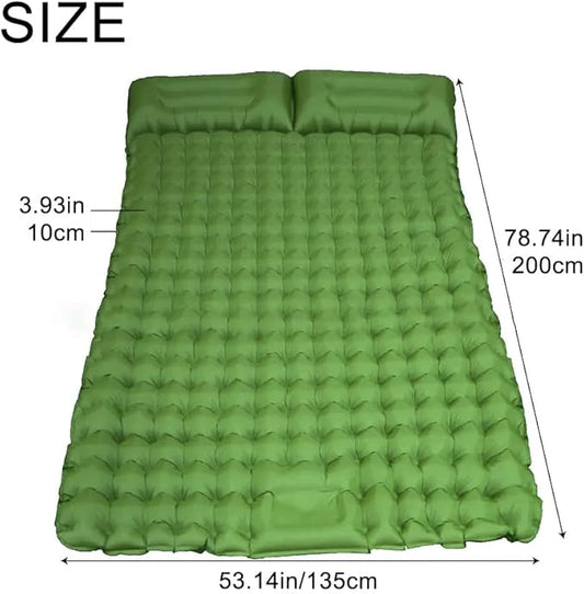 Double Sleeping Pad, Self-Inflating Sleeping Pad for Camping, Camping Sleeping Pad with Built-in Pump, 4" Extra Thickness Inflatable Sleeping Mat, Twin Air Mattress for Traveling (Green)