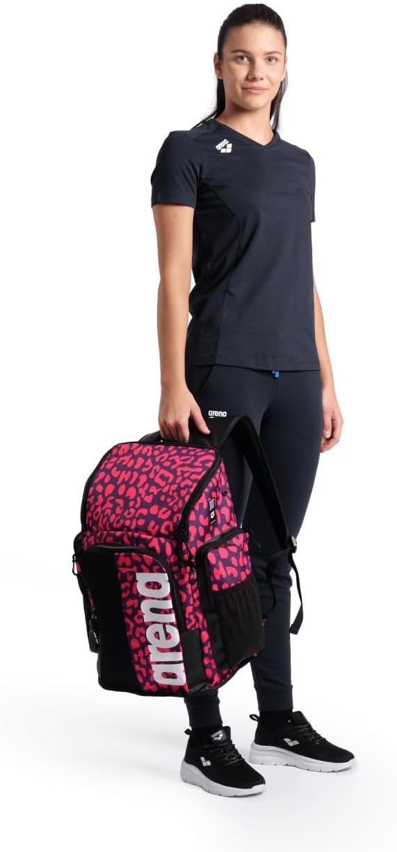 ARENA Spiky III Backpack 45 Swimming Athlete Sports Gym Rucksack Large Training Gear Equipment Swim Bag for Men and Women, 45 Liters, Violet/Geranium