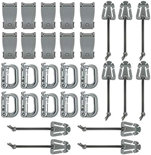 BOOSTEADY 36PCS Attachments for Tactical Backpack Vest Belt,D-Ring Grimloc Locking Gear Clip, Web Dominator Elastic Strings, Strap Management Tool Buckle,Hydration Tube Clips,Key Ring,MOLLE Bag