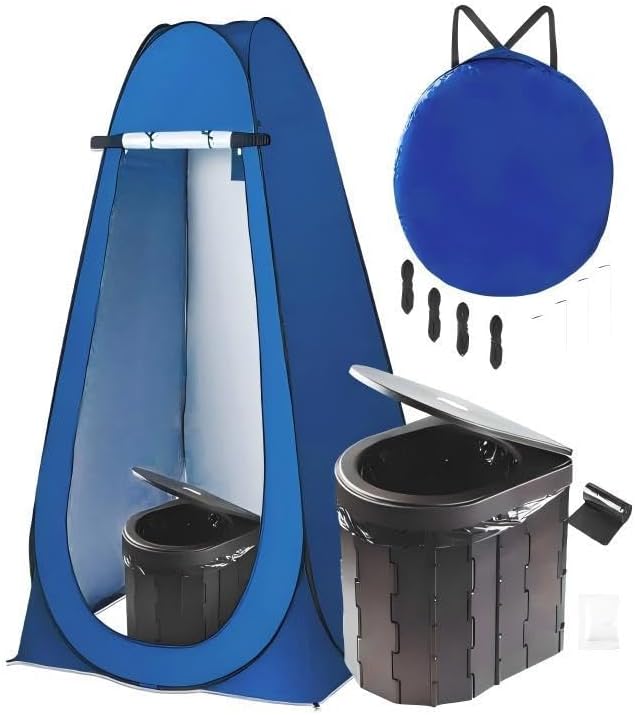Camping Toilets Portable with Pop up Privacy Tent, X Large Portable Potty for Adults,2 in 1 Toilet for Adults for RV Camping Travel (Blue)