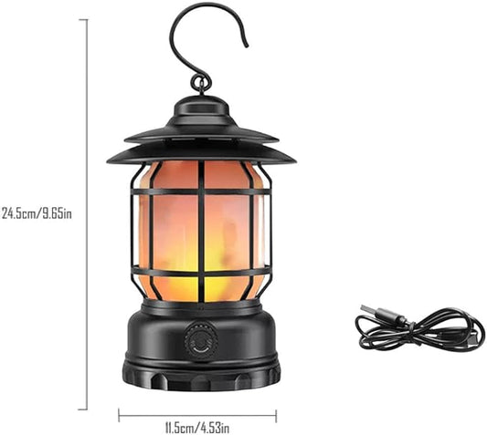 2PACK Rechargeable Camping Lantern, Flame Decorative Table Lamp, 2 Modes LED Light with Hook,Dimmable Vintage Style,Portable Waterproof Camping Light for Indoor/Outdoor Use (2)